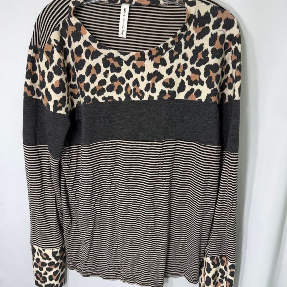 Vanilla Bay Women's Size Medium Cheetah Print Striped Long Sleeve Shirt